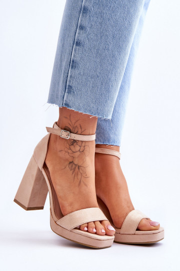 Kandilise esiosaga seemisnahast kõrged kontsad beeži värvi Merila 2