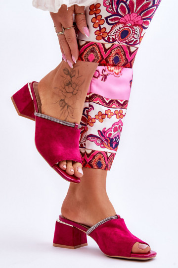 seemisnahksed sussid kõrge jämeda kontsaga S.Barski KV-612-2 tumeroosad värvi 2