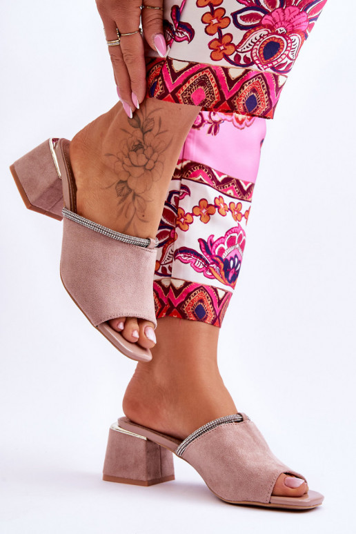 seemisnahksed sussid kõrge jämeda kontsaga S.Barski KV-612-2 beeži värvi