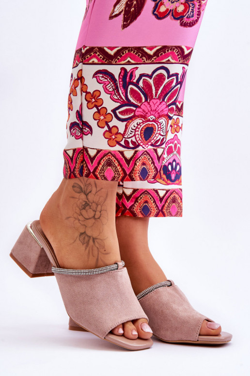 seemisnahksed sussid kõrge jämeda kontsaga S.Barski KV-612-2 beeži värvi