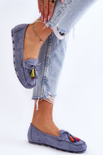 Seemisnahast mokassiinid tuttidega Sinist värvi Dorine 2