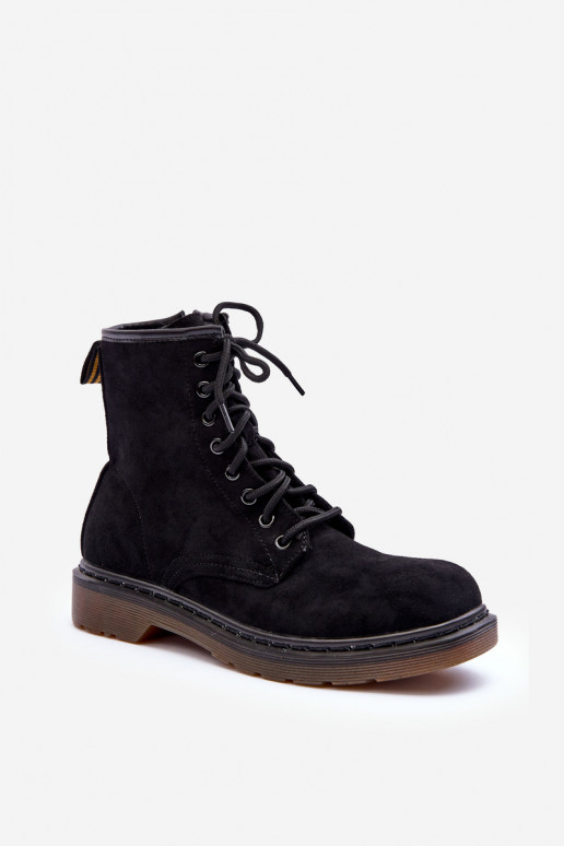 Seemisnahast kingad säärsaapad laiade nööridega mustad Asteoris Seemisnahast kingad säärsaapad laiade nööridega mustad Asteoris