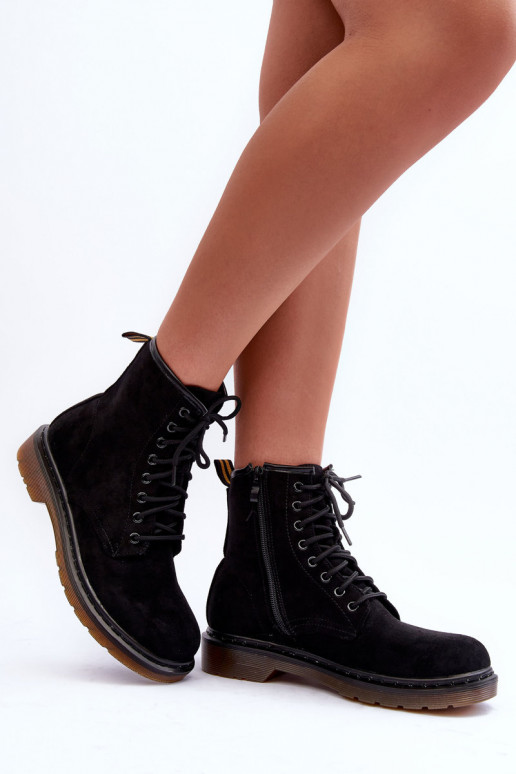 Seemisnahast kingad säärsaapad laiade nööridega mustad Asteoris Seemisnahast kingad säärsaapad laiade nööridega mustad Asteoris