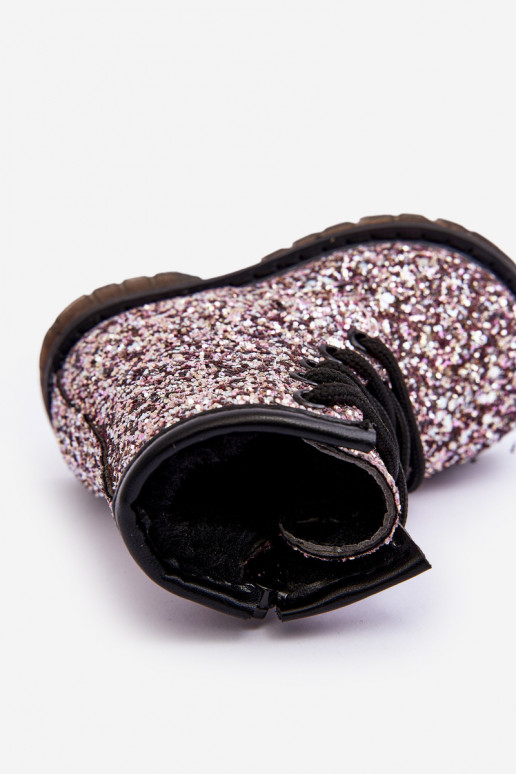 Laste jalanõud Läikivad Naiste poolsaapad voodriga tõmblukuga Tumeroosad värvi Saussa