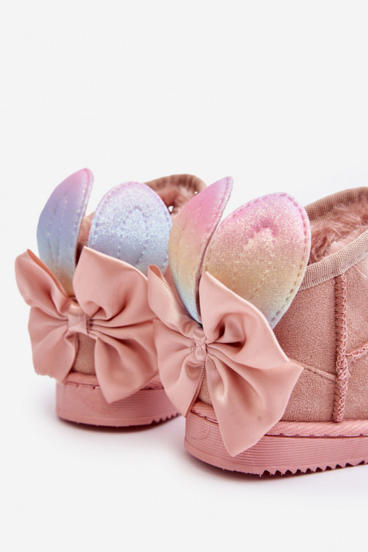 Laste voodriga nööpidega lumesaapad lipsukesega Tumeroosad värvi Meriva