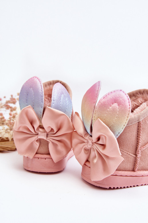 Laste voodriga nööpidega lumesaapad lipsukesega Tumeroosad värvi Meriva