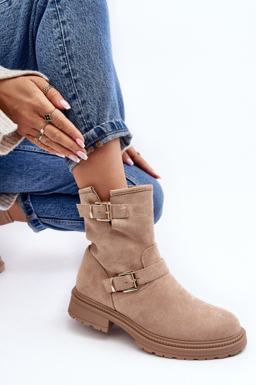 Naiste poolsaapad laiade nööridega neetide ja pandlaga beeži värvi Bliggore Naiste poolsaapad laiade nööridega neetide ja pandlaga beeži värvi Bliggore