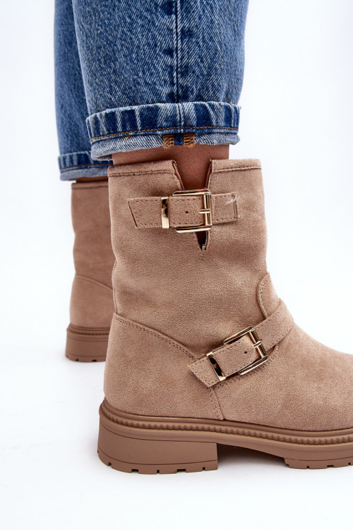 Naiste poolsaapad laiade nööridega neetide ja pandlaga beeži värvi Bliggore Naiste poolsaapad laiade nööridega neetide ja pandlaga beeži värvi Bliggore