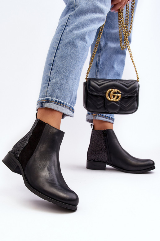 Naiste poolsaapad laiade nööridega litritega mustad Messio Naiste poolsaapad laiade nööridega litritega mustad Messio