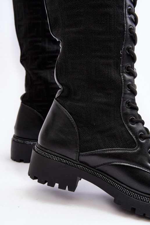 naiste pika säärega saapad nööritavad  mustad Virxinia naiste pika säärega saapad nööritavad  mustad Virxinia