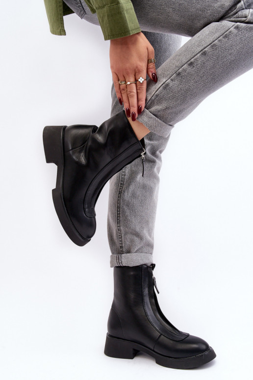 Musta värvi Elkasa lukuga laia kontsaga saapad Musta värvi Elkasa lukuga laia kontsaga saapad