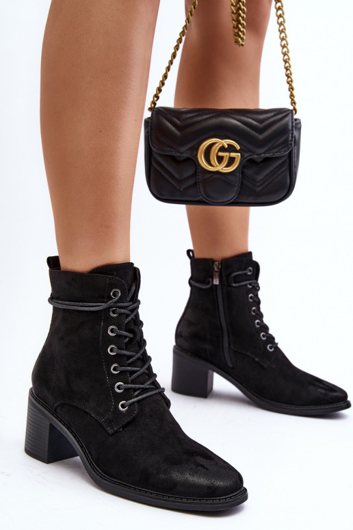 Naiste poolsaapad  nööritavad mustad Serellia Naiste poolsaapad  nööritavad mustad Serellia