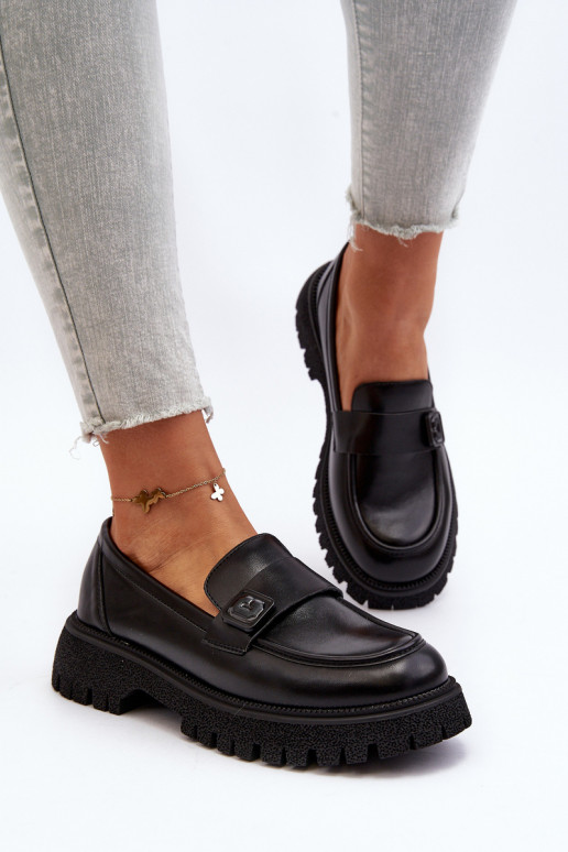 naiste mokassiinid rihmadega mustad Flanila