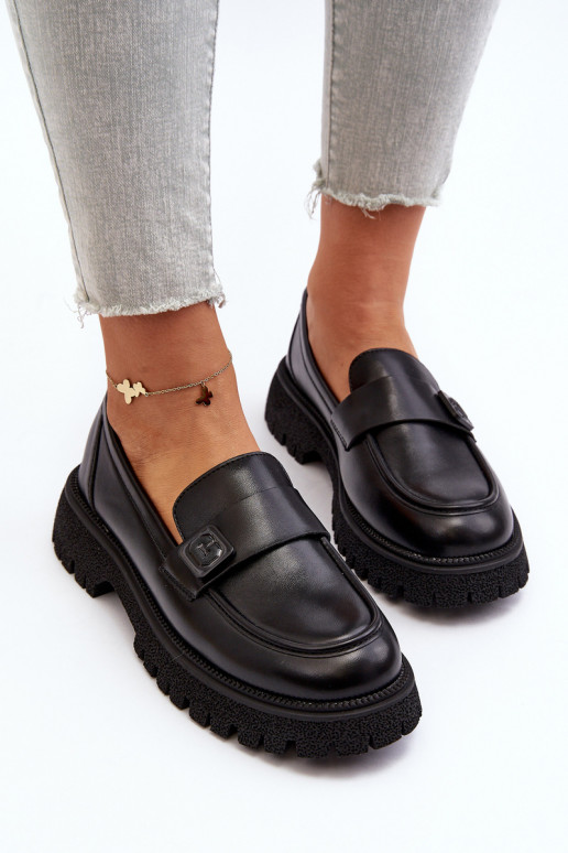 naiste mokassiinid rihmadega mustad Flanila