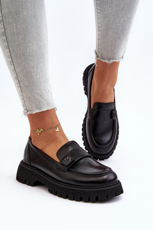 naiste mokassiinid rihmadega mustad Flanila