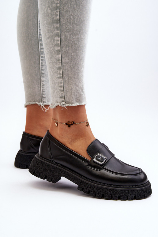 naiste mokassiinid rihmadega mustad Flanila