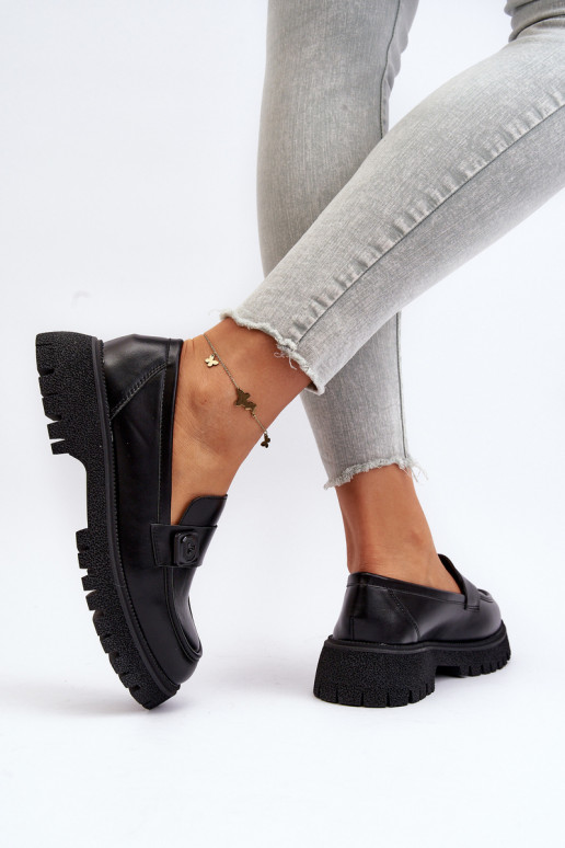 naiste mokassiinid rihmadega mustad Flanila