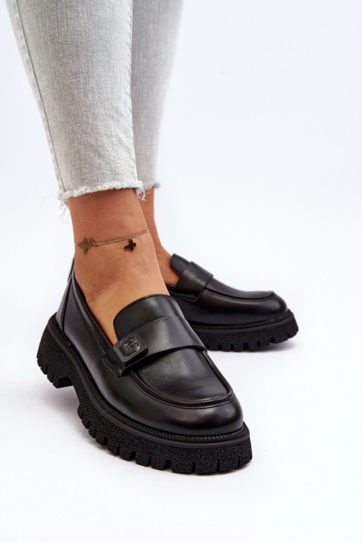 naiste mokassiinid rihmadega mustad Flanila