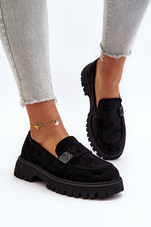 naiste mokassiinid rihmadega mustad Flanila