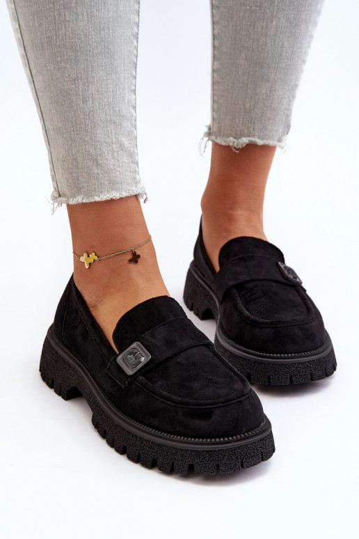naiste mokassiinid rihmadega mustad Flanila