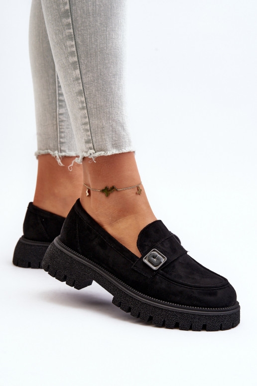 naiste mokassiinid rihmadega mustad Flanila