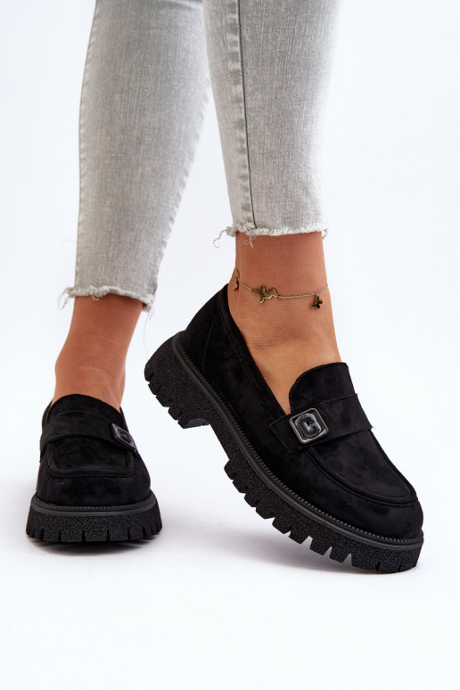 naiste mokassiinid rihmadega mustad Flanila