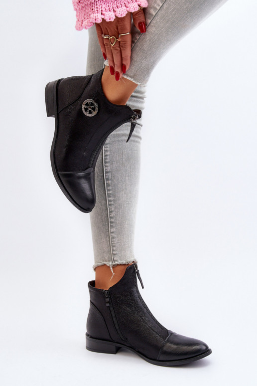 Naiste poolsaapad laiade nööridega tõmblukuga mustad Loratie Naiste poolsaapad laiade nööridega tõmblukuga mustad Loratie