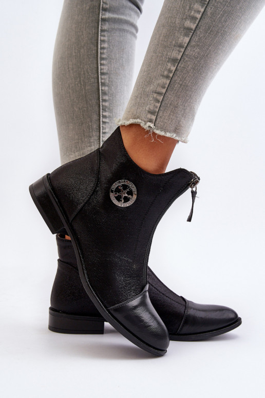 Naiste poolsaapad laiade nööridega tõmblukuga mustad Loratie Naiste poolsaapad laiade nööridega tõmblukuga mustad Loratie