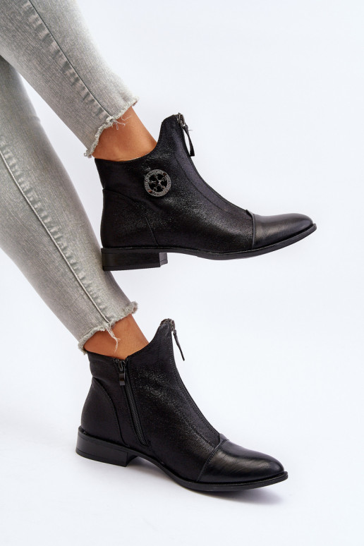 Naiste poolsaapad laiade nööridega tõmblukuga mustad Loratie Naiste poolsaapad laiade nööridega tõmblukuga mustad Loratie