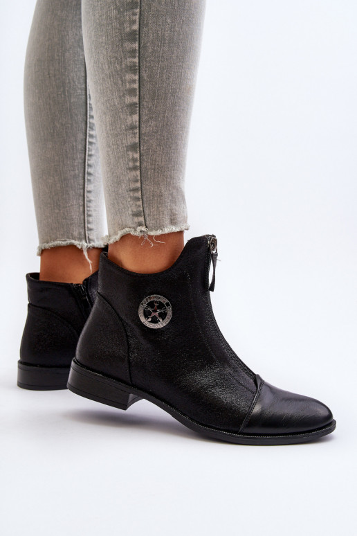 Naiste poolsaapad laiade nööridega tõmblukuga mustad Loratie Naiste poolsaapad laiade nööridega tõmblukuga mustad Loratie