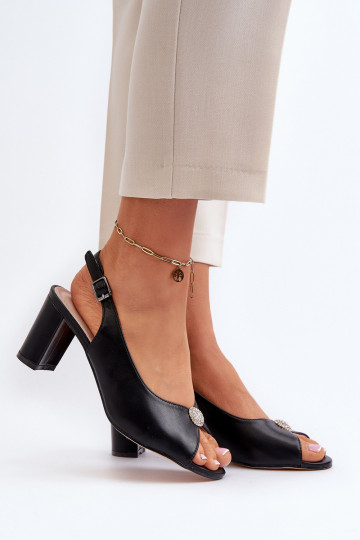 Elegantsed sandaalid kõrge jämeda kontsaga kaunistustega mustad Trasea 2