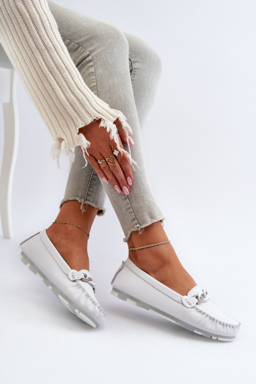 naiste mokassiinid kaunistustega valget värvi S.Barski LR339