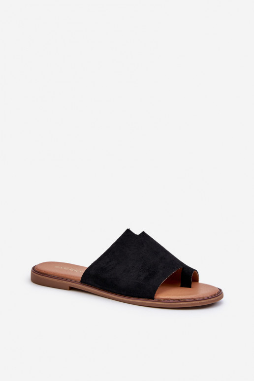 seemisnahksed sussid moodsad varbavahe-sandaalid mustad Amite