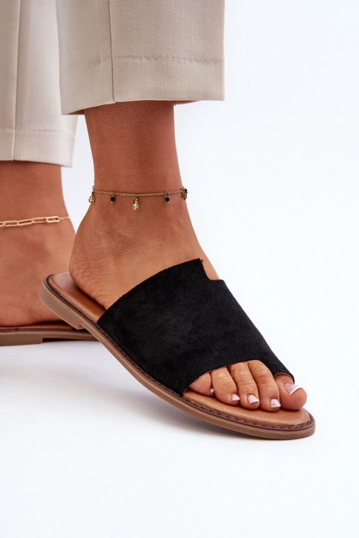 seemisnahksed sussid moodsad varbavahe-sandaalid mustad Amite