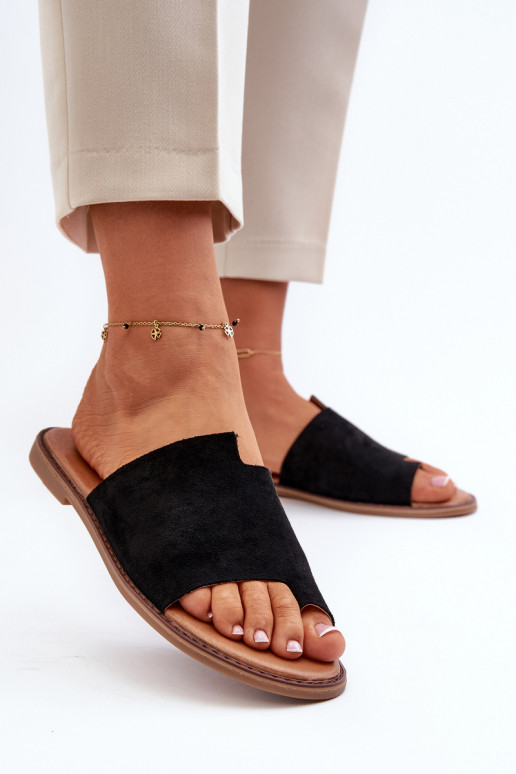 seemisnahksed sussid moodsad varbavahe-sandaalid mustad Amite