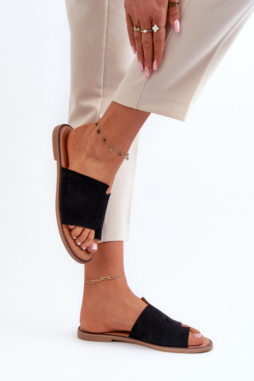 seemisnahksed sussid moodsad varbavahe-sandaalid mustad Amite