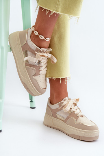Sneakers tüüpi jalanõud   platvormiga eko-nahast beeži värvi Moun 2