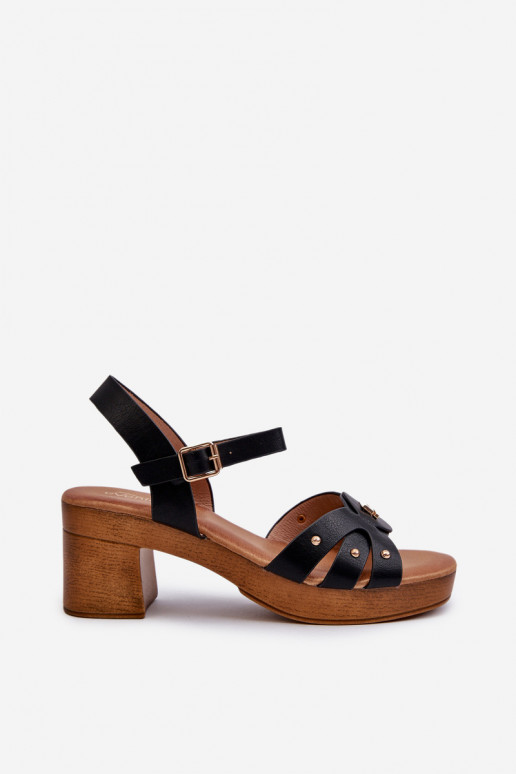 Naistesandaalid kõrge jämeda kontsaga eko-nahast mustad Assames Naistesandaalid kõrge jämeda kontsaga eko-nahast mustad Assames
