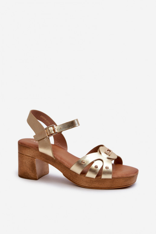 Naistesandaalid kõrge jämeda kontsaga eko-nahast Kuldset värvi Assames