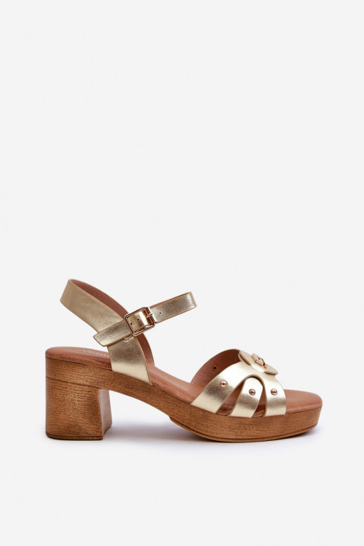 Naistesandaalid kõrge jämeda kontsaga eko-nahast Kuldset värvi Assames