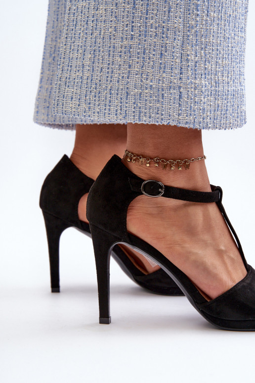 Naiste kõrge kontsaga sandaalid Eco Suede, must Obdaria Naiste kõrge kontsaga sandaalid Eco Suede, must Obdaria