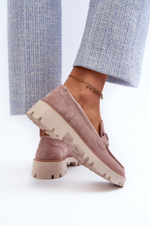 Seemisnahast mokassiinid   kaunistustega D&A TW117 Tumeroosad värvi