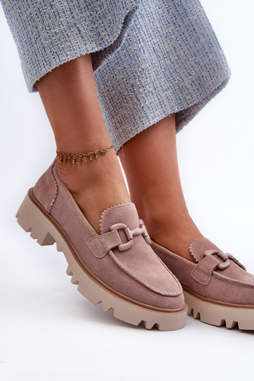 Seemisnahast mokassiinid   kaunistustega D&A TW117 Tumeroosad värvi