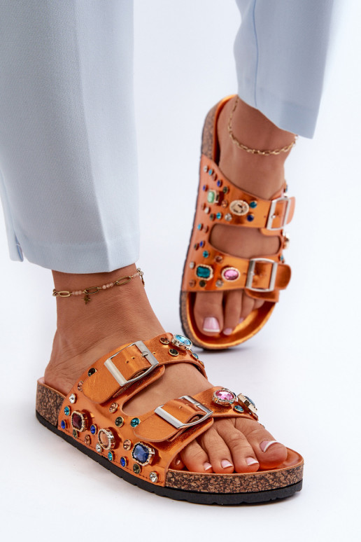 Kaunistustega naiste plätud neetide ja pandlaga S.Barski MY121 oranži värvi