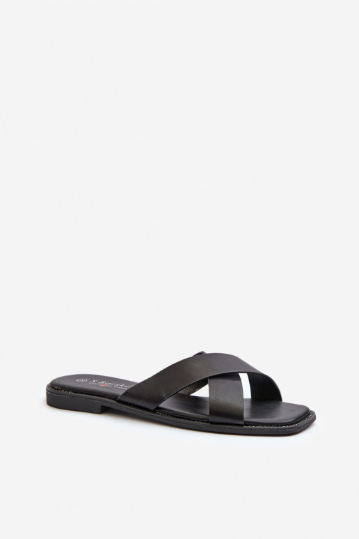 naiste plätud laiade nööridega eko-nahast S.Barski KV27-002 mustad