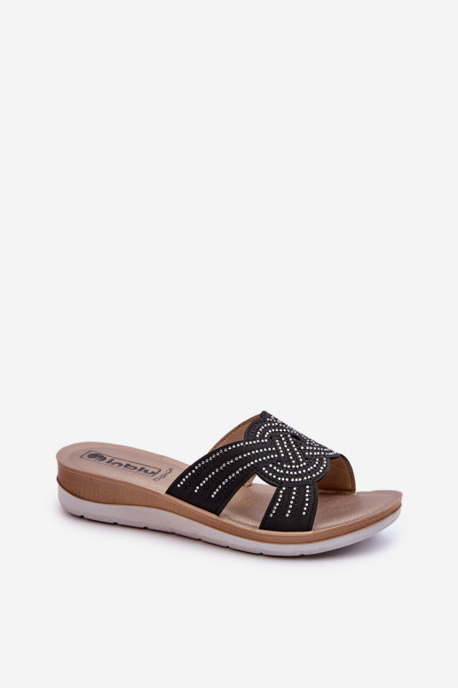 Mugavad naistesussid säravate kristallidega Inblu BV000037 mustad