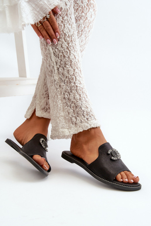 Elegantsed naiste plätud läikiv kaunistustega S.Barski KV27-050 mustad