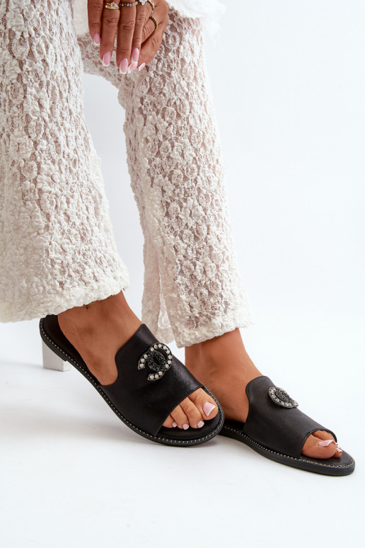 Elegantsed naiste plätud läikiv kaunistustega S.Barski KV27-050 mustad