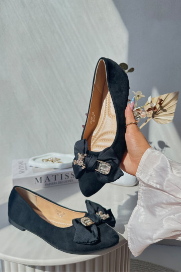 Naiselik Eko Seemisnahast baleriinad lipsukesega I Broszką mustad Satris 2