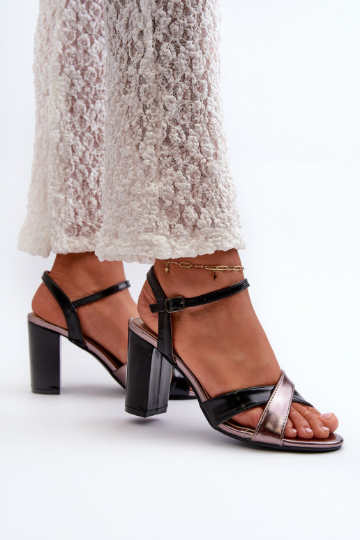 Eko Nahk Elegantsed kõrge kontsaga sandaalid Salvestus mustad Abilica